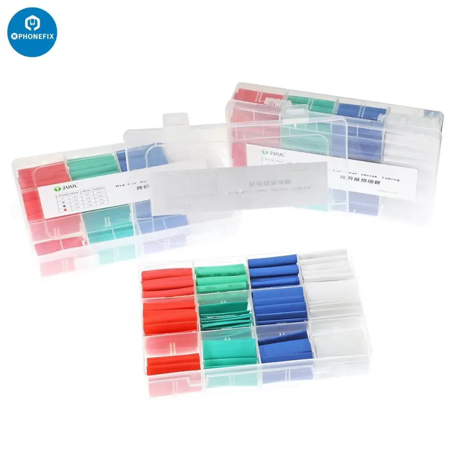 Set of 200 pre-cut heat shrink tubing in 6mm, 8mm, and 10mm sizes from PHONEFIX, ideal for electronic repairs and insulation.