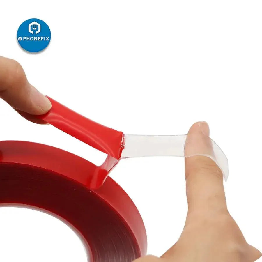 Red PET film, 1mm thick, 10m length, strong adhesive, double-sided, no trace, PhoneFix consumable for electronic repairs.