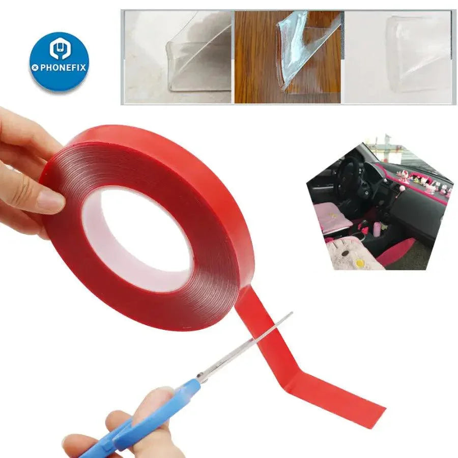 Red PET film with 1mm thickness and 10m length, strong adhesive, double-sided, no trace, used as phone repair consumable.