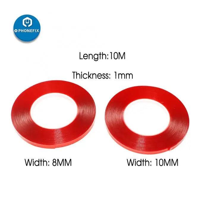 Red PET film, strong adhesive double-sided tape, 1mm thick, 10 meters long, no trace, by PHONEFIX for electronic repairs.