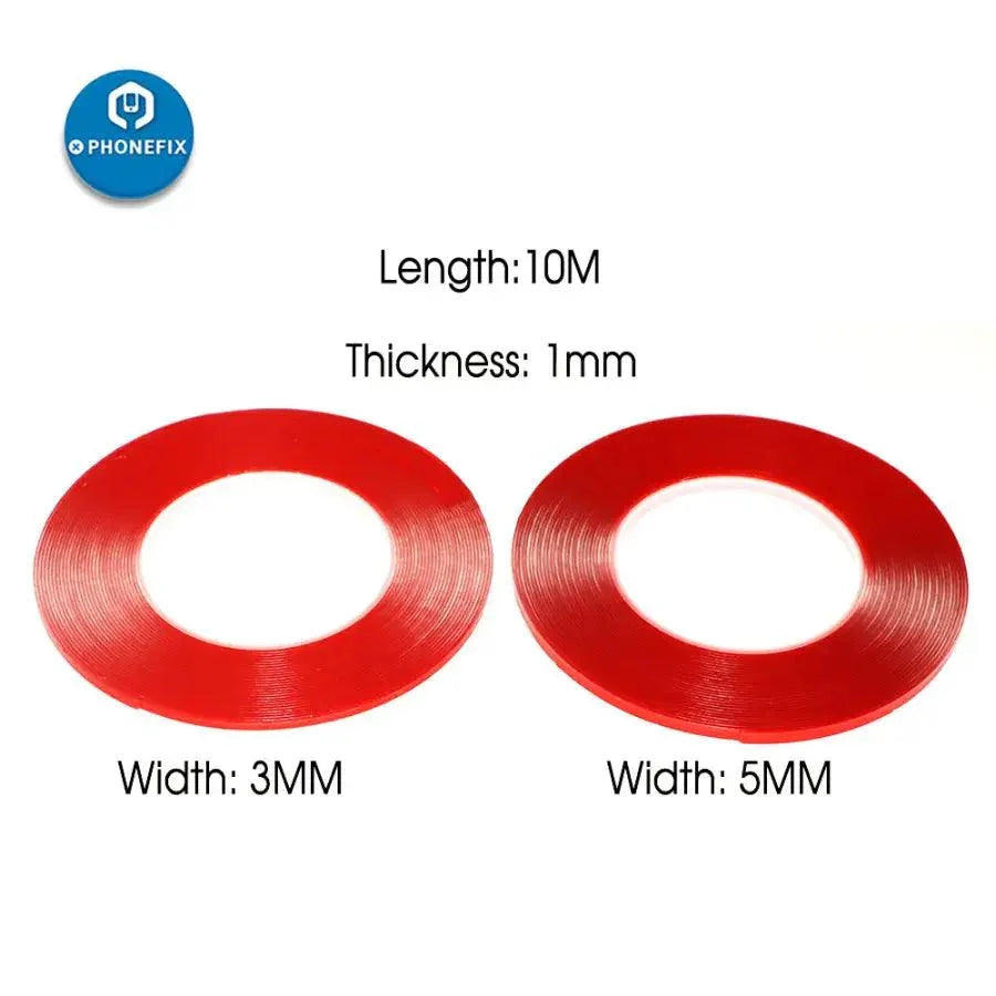 Red PET film with 1mm thickness and 10m length, strong adhesive, double-sided, no trace, used as consumable for phone repair.