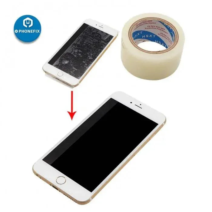 PhoneFix LCD screen PE film dedust adhesive tape used with phone screen pasting tool for clean, bubble-free screen installation.