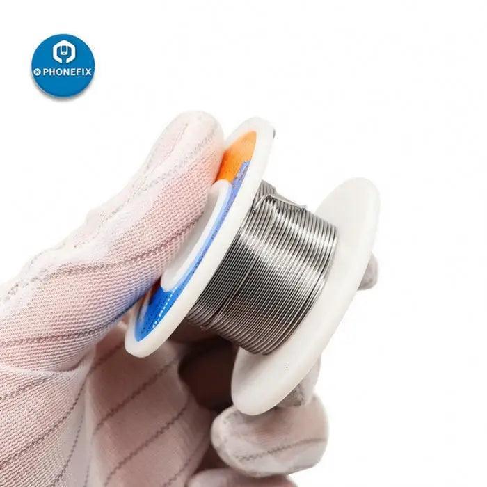 Sn63% Pb37% rosin core tin solder wire for phone BGA repair, 50g spool, PhoneFix brand, 0.2mm diameter, used for electronic soldering.