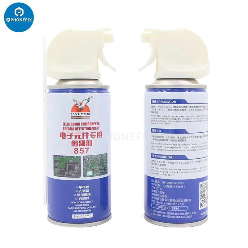 Falcon Electronic Products environmental-friendly contact spray cleaner for electronic devices, branded PHONEFIX, in a small bottle.