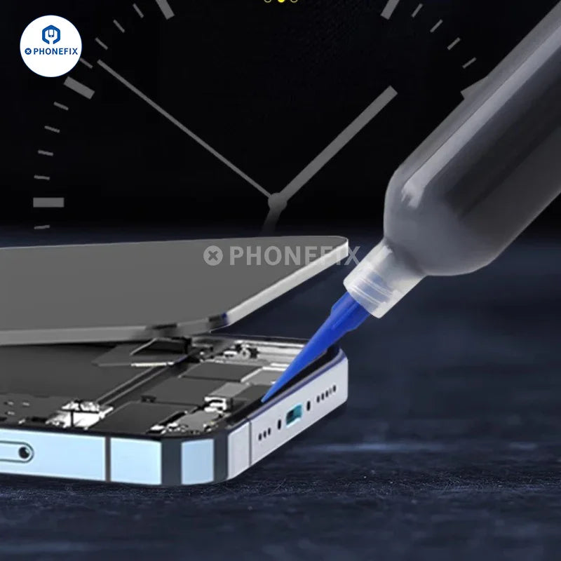 PhoneFix A150 structural adhesive for iPhone LCD display frame repair, 5ml black consumable glue for phone repairs.