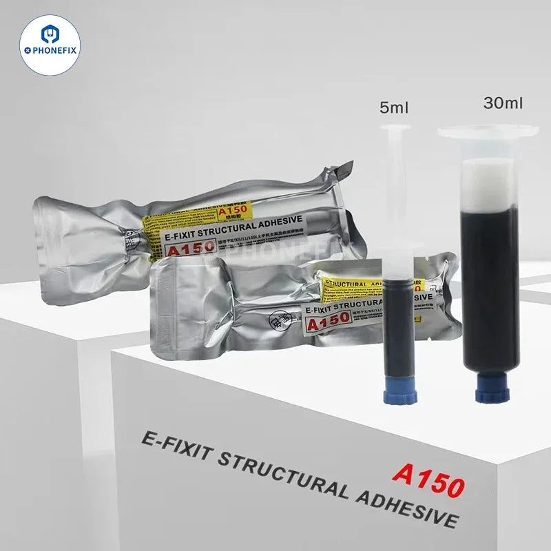PhoneFix A150 structural adhesive for iPhone LCD display frame repair, black 5ml bottle of consumable repair glue.