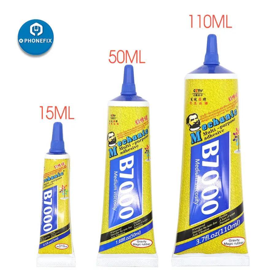 Mechanic B7000 T7000 E8000 touch screen liquid adhesive glue for phone repairs, shown in a clear container with branding.