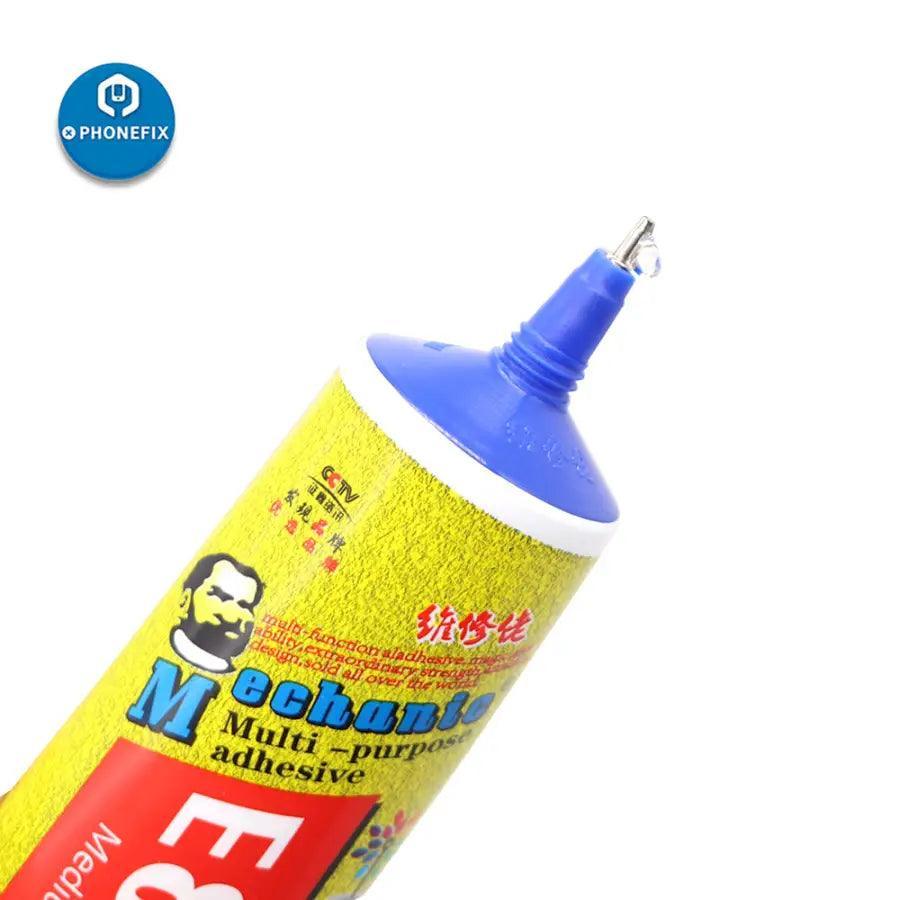 Mechanic B7000 T7000 E8000 touch screen liquid adhesive glue for phone repairs, shown in a clear container with applicator tip.