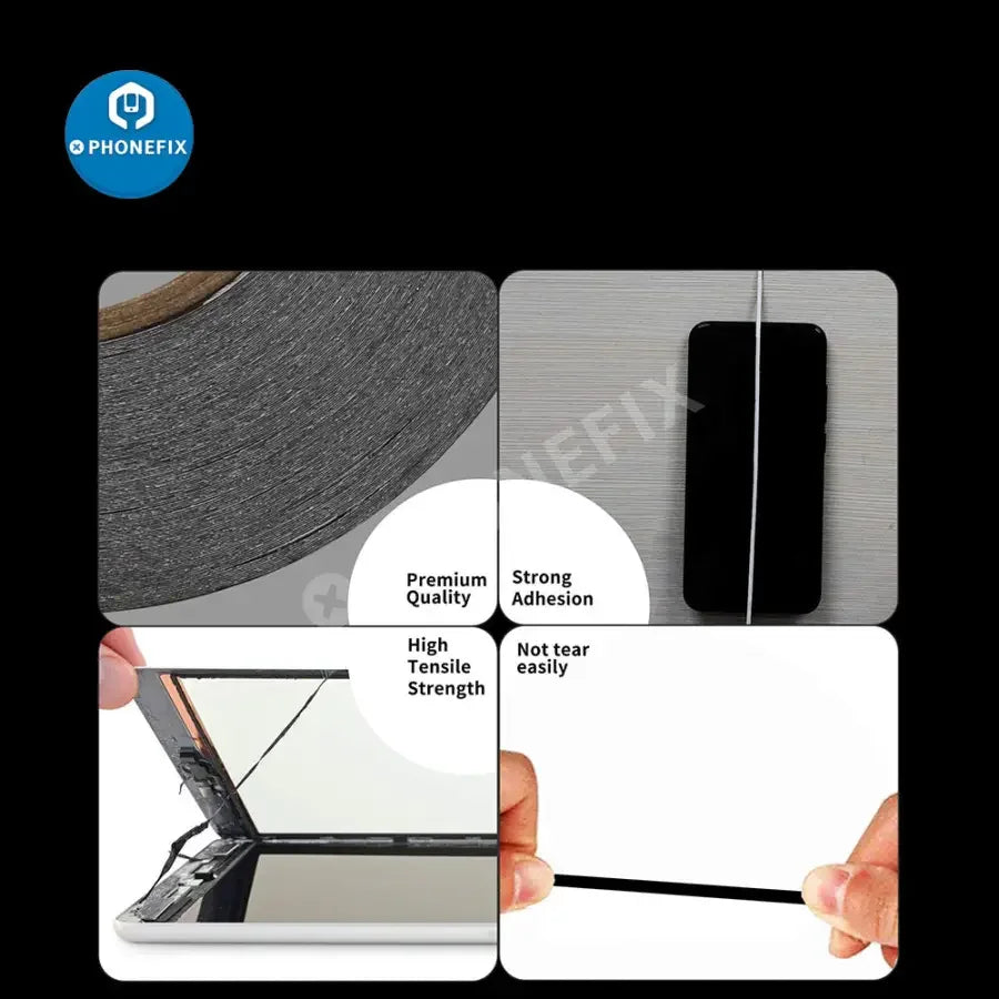 PhoneFix 2mm LCD screen adhesive tape with tweezers for phone and tablet repair, ideal consumable for precise repairs.