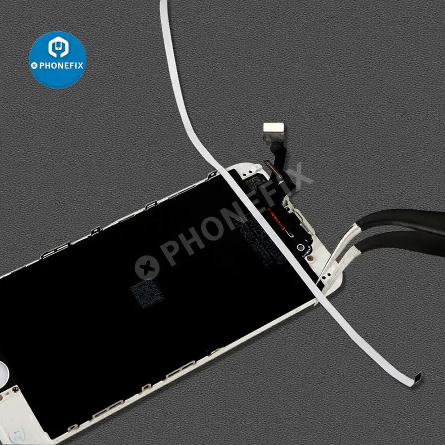 PhoneFix 2mm LCD screen adhesive tape with tweezers, ideal for phone and tablet repair, shown with adhesive tape and tweezers.