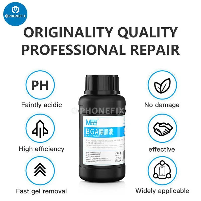 MaAnt CJY-01 500ml gel and glue remover for BGA IC chips, PhoneFix consumables for cleaning adhesive residue.