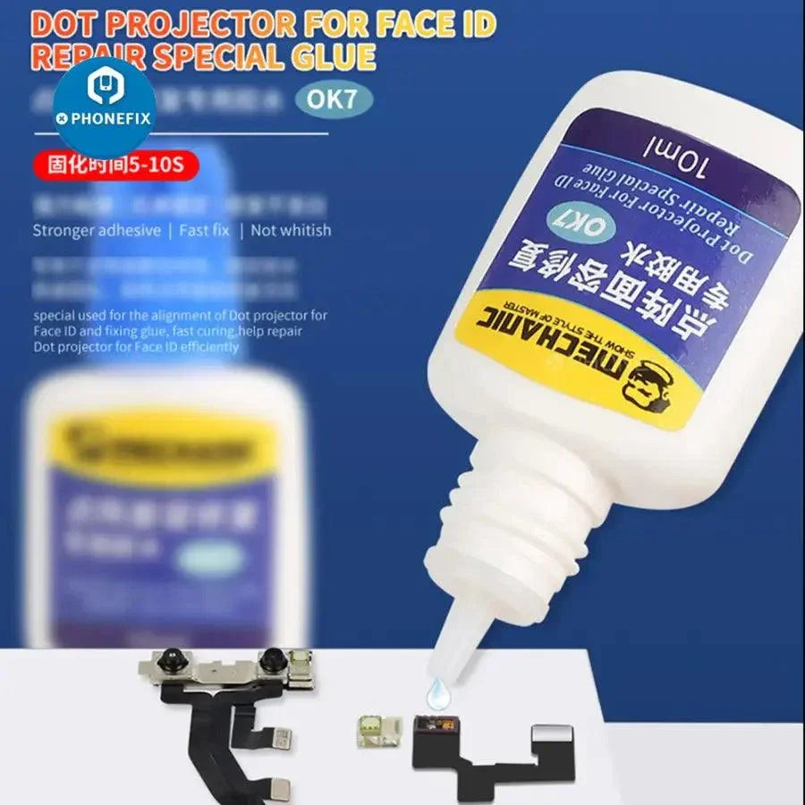 PhoneFix Mechanic Dot Matrix Repair Tool OK7 for Face ID facial repair with special glue, used for smartphone screen and facial component repairs.