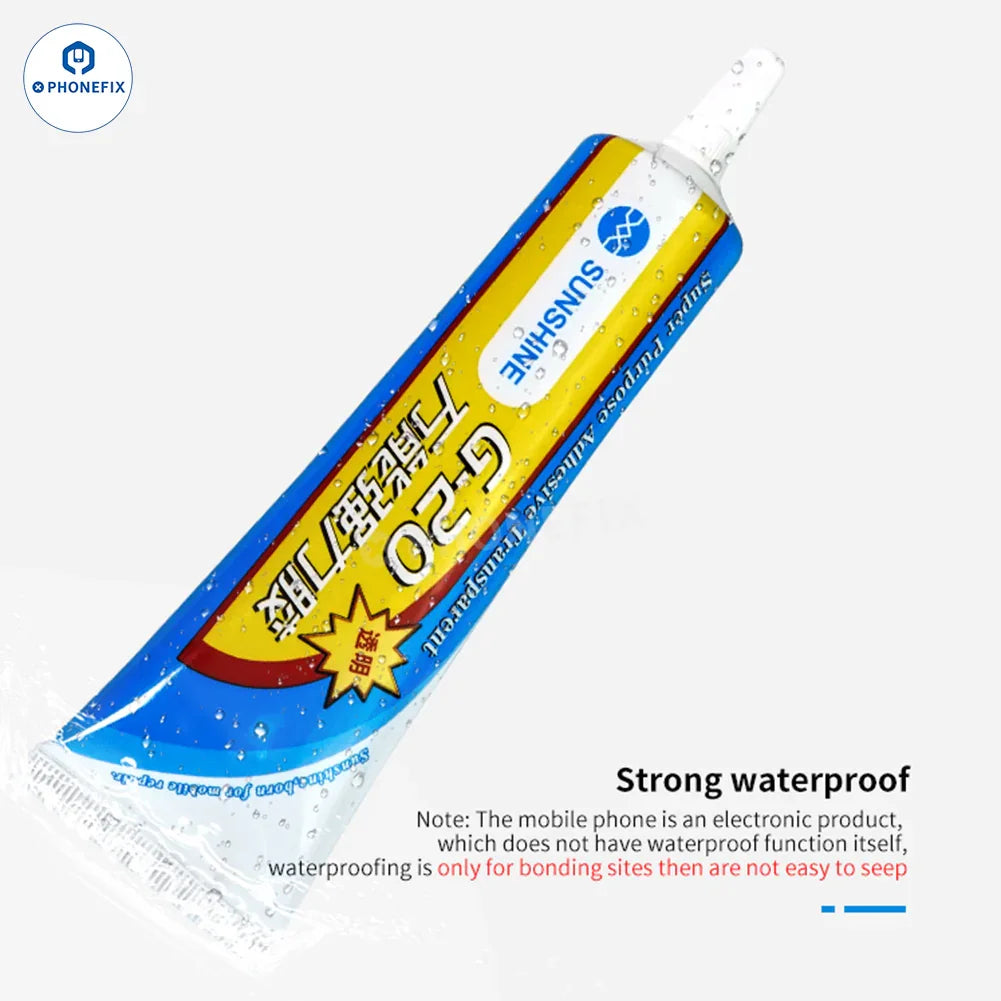 PHONEFIX Sunshine G-20 G-21 glue adhesive for phone LCD, frame, and back glass, shown in 15ml bottle for phone repair.