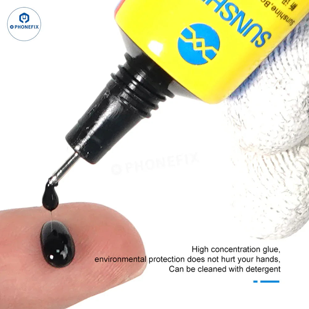 PhoneFix Sunshine G-20 G-21 glue adhesive for phone LCD frames and back glass, shown in a 15ml container.