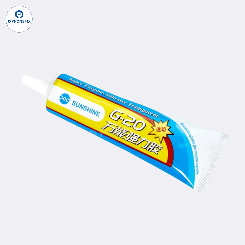 PhoneFix Sunshine G-20 G-21 glue adhesive for phone LCD frame and back glass, shown in 15ml bottle.