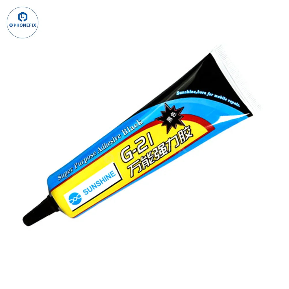 PhoneFix Sunshine G-20 G-21 glue adhesive for phone LCD, frame, and back glass, shown in a 15ml container.