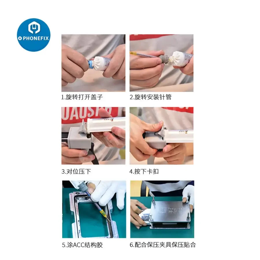 50ml PHONEFIX ACC structural glue dispensing syringe with narrow frame adhesive for screen repairs and device assembly.