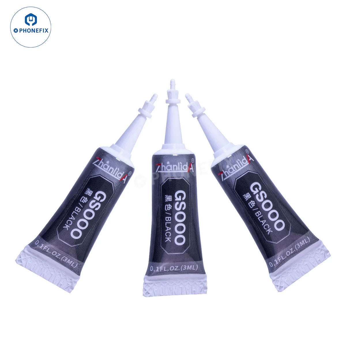 Portable 3ML bottle of PHONEFIX strong adhesive glue for cell phone repairs, featuring a small applicator tip for precise bonding.