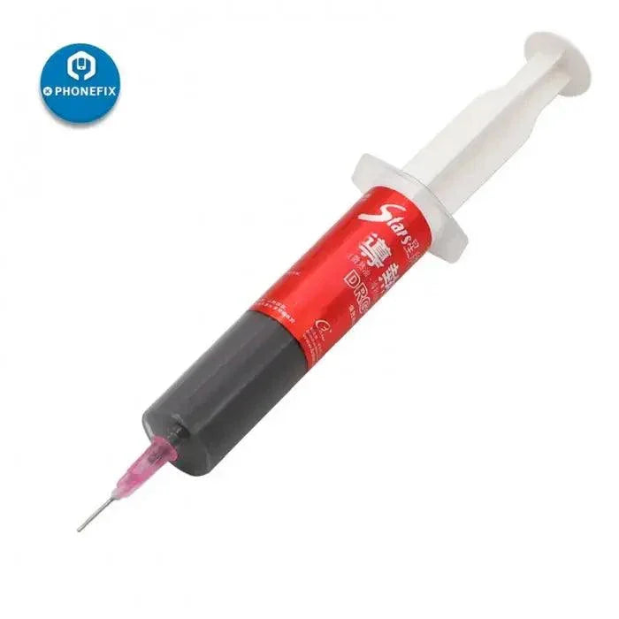 PhoneFix DRG-102 30g silicone thermal compound grease for CPU heat sink, shown in a container with a spatula for computer cooling.