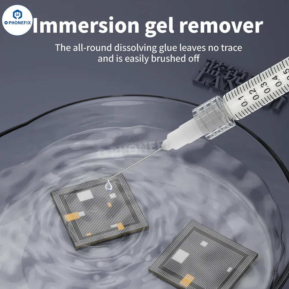 LANRUI Chip Adhesive Cleaner for iPhone CPU glue removal, PHONEFIX consumables for electronics repair, shown in the image.