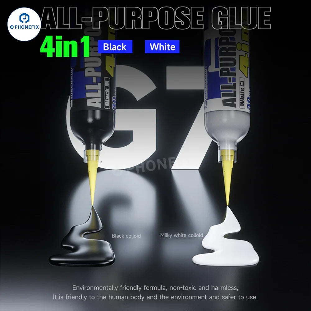 PhoneFix MECHANIC G7 multi-purpose glue for phone screen frame repair, shown in a black tube for versatile repairs.