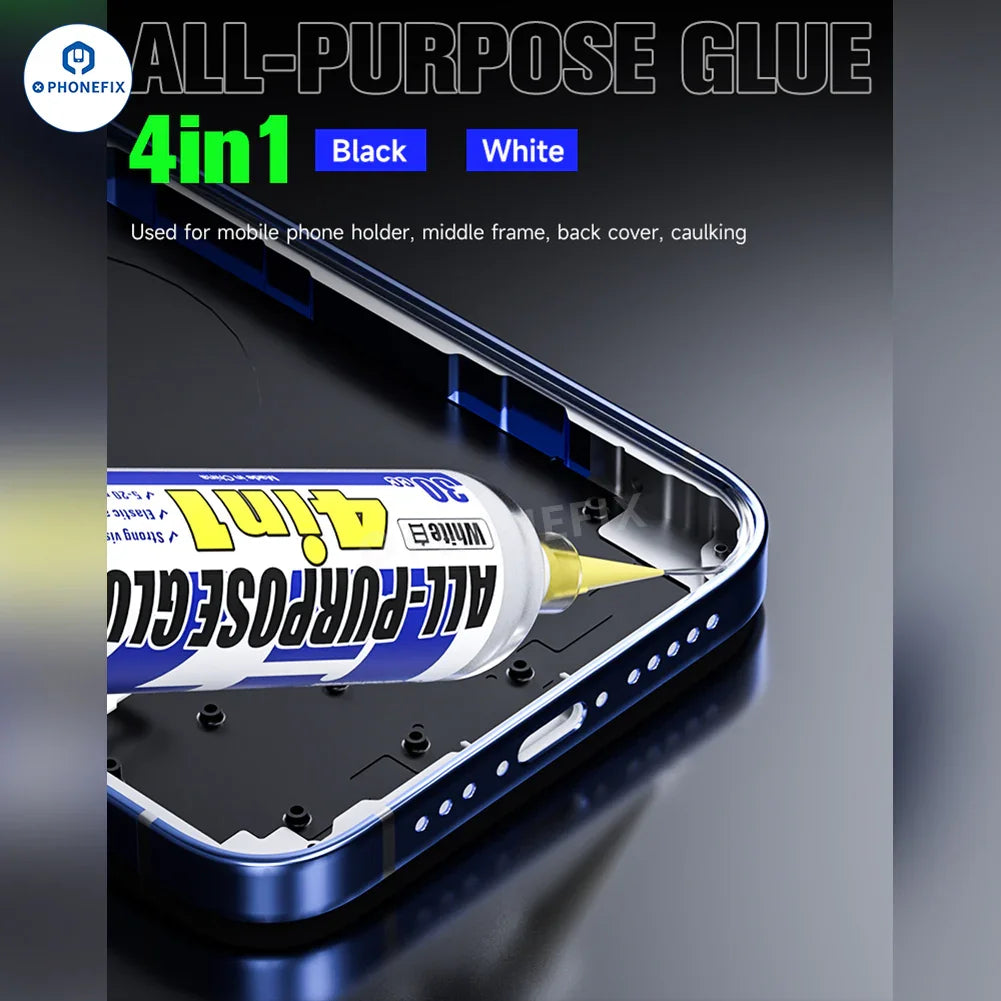 Black MECHANIC G7 multi-purpose glue by PHONEFIX for phone screen frame repair, shown in a tube suitable for various repair needs.