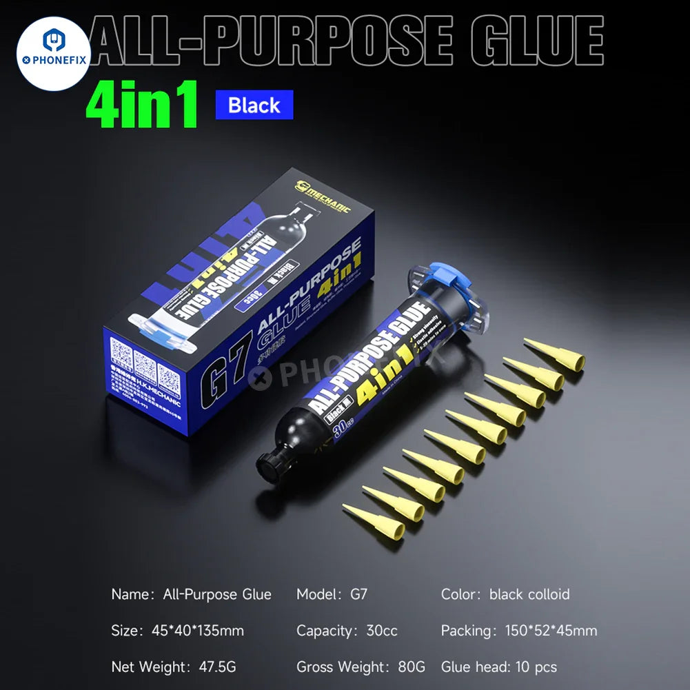 PhoneFix MECHANIC G7 multi-purpose glue for phone screen frame repair, black, ideal for phone repair and bonding tasks.