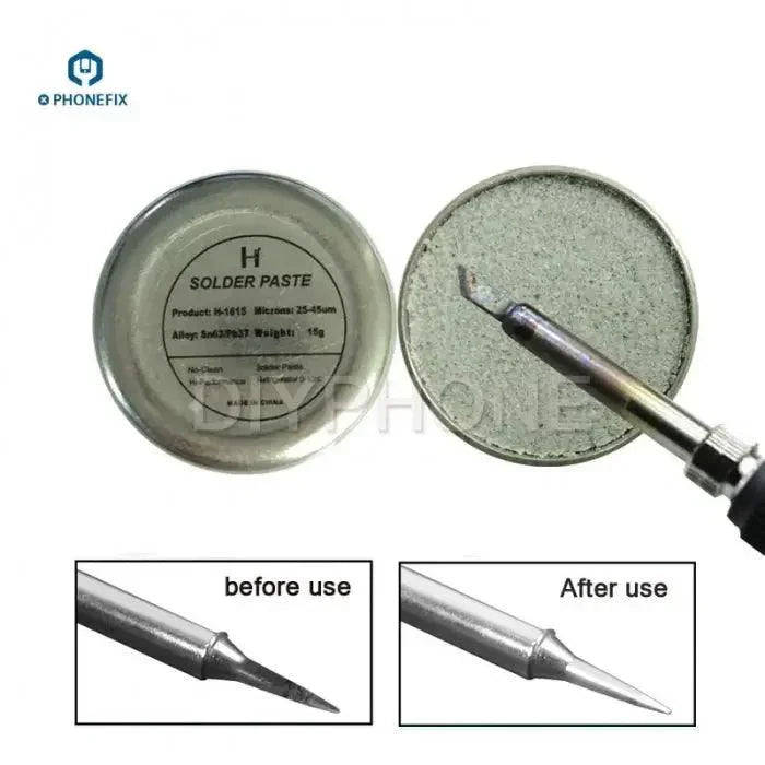 PhoneFix soldering iron tip cleaner paste for restoring dead tips, oxide removal, and maintaining soldering iron performance.