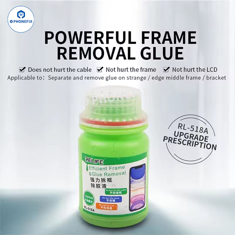 RELIFE RL-528 8333 screen polarizer and OCA glue remover liquid used for phone screen repair and cleaning.