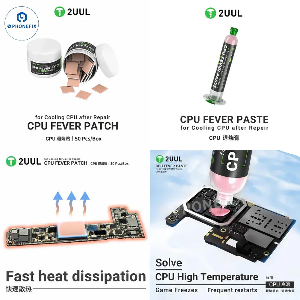 2UUL CPU fever patch thermal paste and copper sheet for IC cooling, used as consumable electronic repair components.