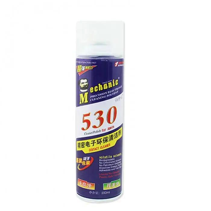 Spray nettoyant PhoneFix Mechanic 530 pour le nettoyage précis des contacts électroniques, idéal pour l'entretien et la réparation des appareils électroniques.