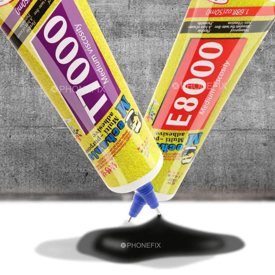 Mechanic T7000 Super Adhesive Screen Liquid Glue for phone repair, shown in a small container with applicator tip.