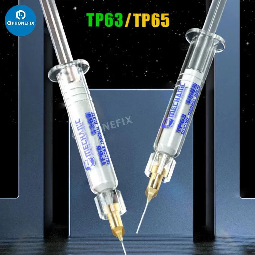Thermal conductive silicone grease paste for CPU, PHONEFIX TP63/65, used for cooling and improving thermal transfer in electronic devices.