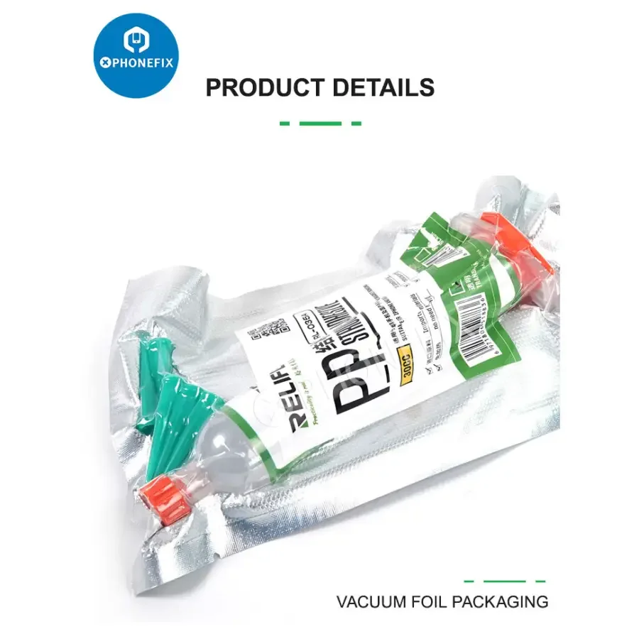 RELIFE RL-035A PP Structural Adhesive bottle from PHONEFIX, transparent 10cc and 30cc consumable for phone repair applications.