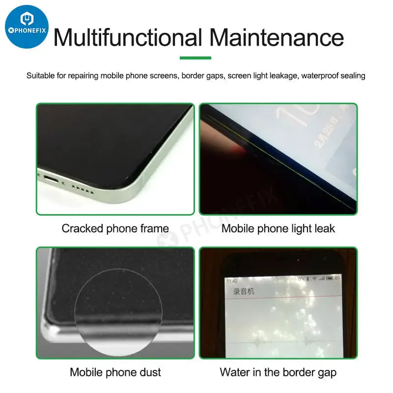 Transparent RL-035B PhoneFIX mobile phone screen caulking glue, 30ml universal sealant for screen repair and sealing.