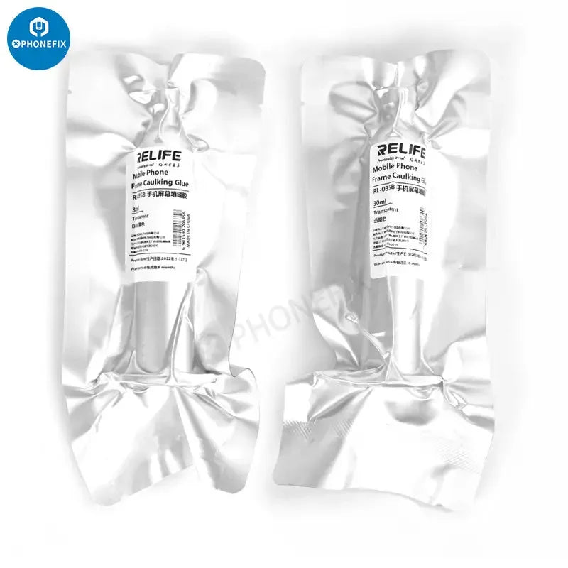 PhoneFix RL-035B mobile phone screen caulking glue in a 30ml transparent sealant tube, designed for phone screen repairs.