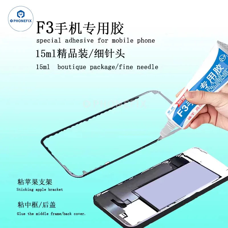 PHONEFIX i8 Nano Adhésif structurel pour la réparation du cadre d'écran de téléphone, présenté dans l'emballage des consommables.
