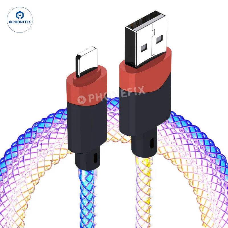 PhoneFIX 6A super fast charging cable with gradient light design for phone and CarPlay data transfer, DC power cable.