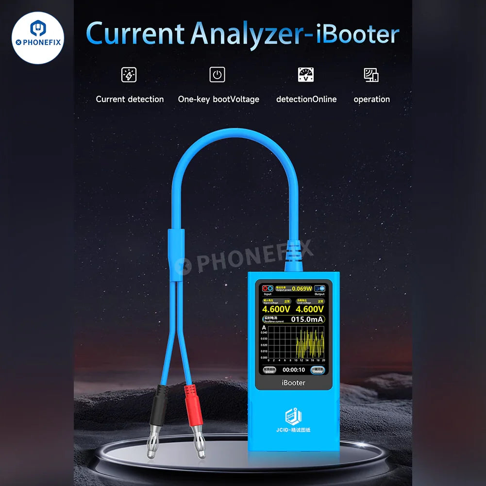Analizador de corriente PHONEFIX JCID iBooter con cable de alimentación de CC para las series iPhone 7-16, con función de arranque con un solo botón.