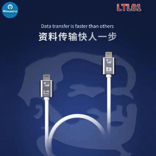 PHONEFIX Type-C to Lightning data transfer cable connecting iPhone, iPad, and iPod for fast data transfer and charging.