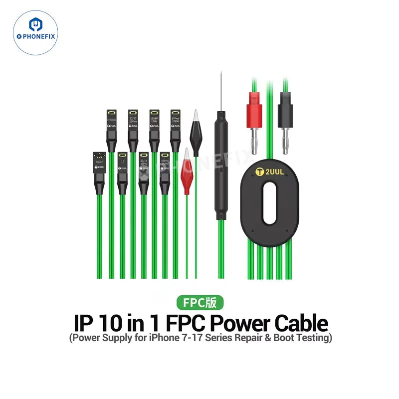 Phonefix 2UUL PW10 10-in-1 FPC power cable for iPhone 7 to Pro Max, featuring multiple connectors for versatile device charging.