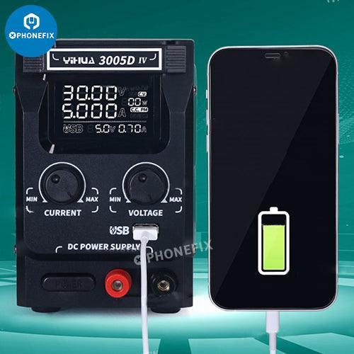 Fuente de alimentación CC digital ajustable de alta precisión modelo 3005D-IV de PHONEFIX, que muestra los controles y la pantalla digital para la tensión y la corriente.