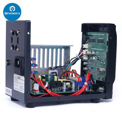 Fuente de alimentación de CC digital ajustable PhoneFix 3005D-IV con pantalla digital y perillas de control para ajustes precisos de voltaje y corriente.