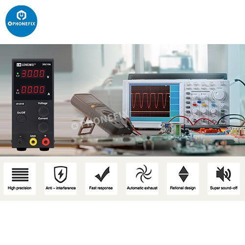 PHONEFIX K3010D variable DC power supply 30V 10A for cell phone repair, with adjustable voltage and current controls.