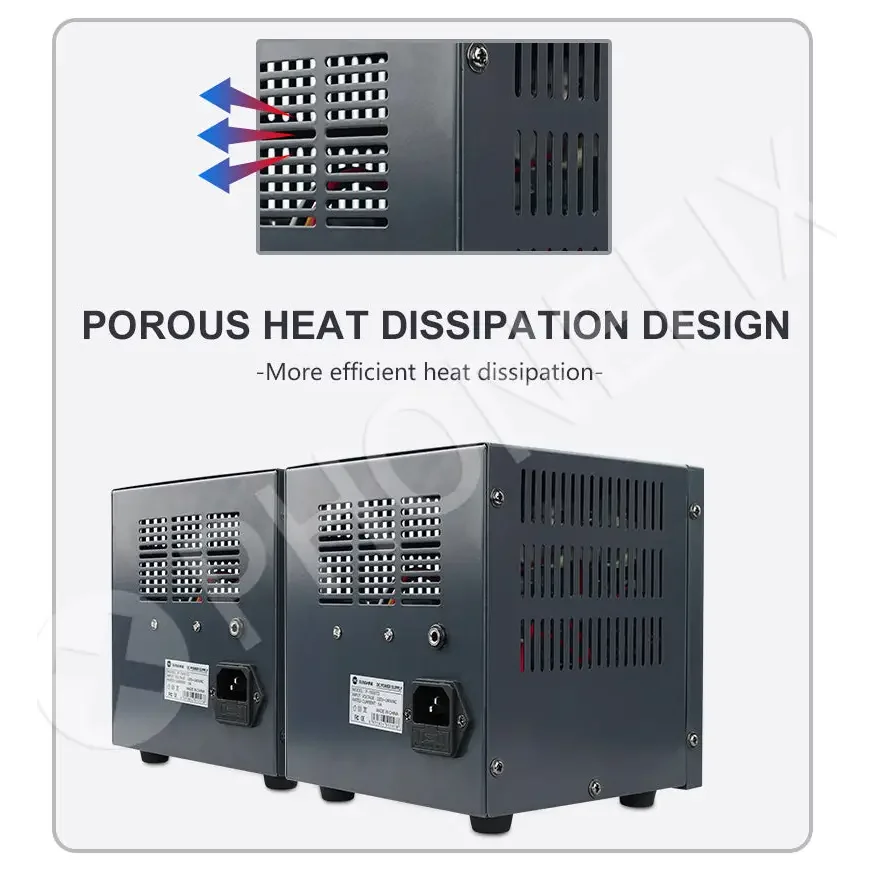 Sunshine P-1505TD intelligent DC power supply by PHONEFIX, showing interface and connection ports for electronic repair applications.