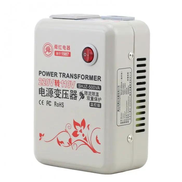 Phonefix 500W DC power supply voltage transformer converting 110V to 220V AC for electronic devices.