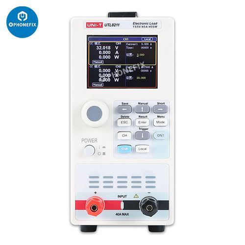 UNI-T DC electronic load power supply used for testing phone battery current, by PHONEFIX.