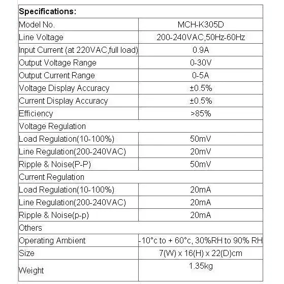 PHONEFIX MCH K305D Smart DC Power Supply, adjustable switching regulated DC power source with US adapter, suitable for electronics projects.