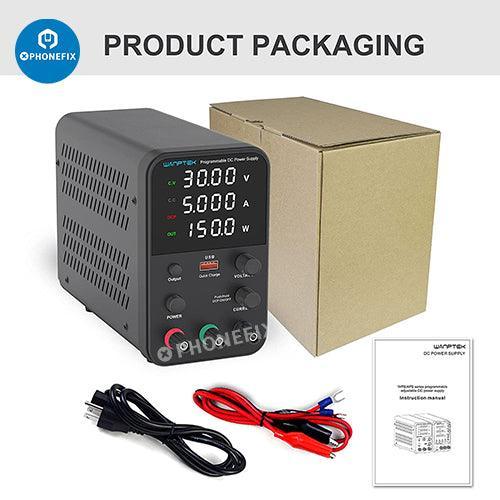 Adjustable PHONEFIX DC power supply with 30V/60V and 5/10A output, used for testing and repairing electronic devices.
