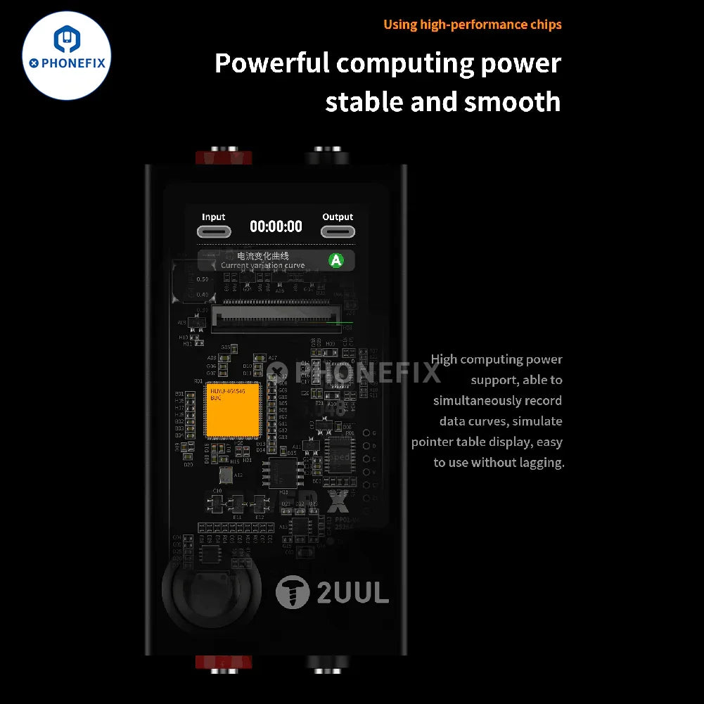 Phonefix 2UUL POWER X DC power supply with real-time voltage and current display and pointer for accurate testing.